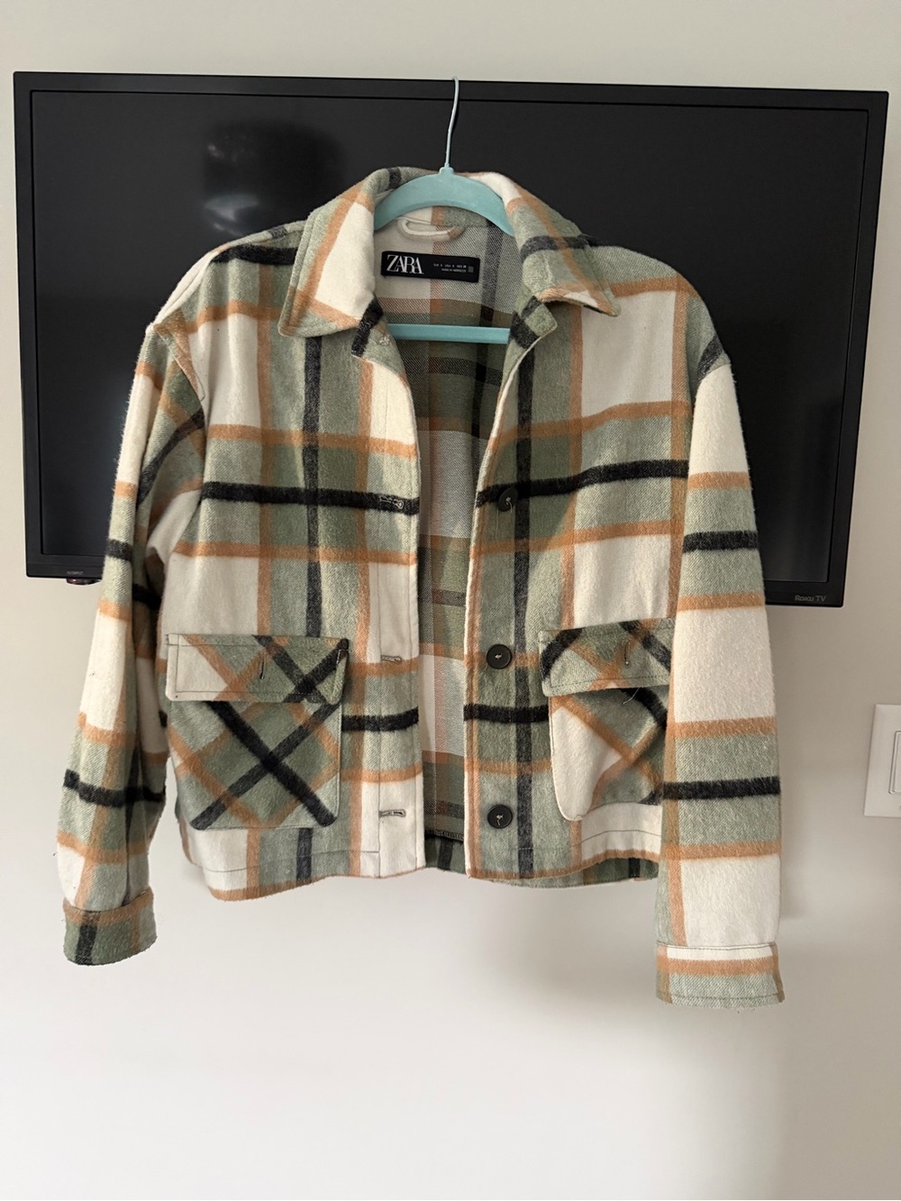 Zara Plaid Shacket in Cream, Sage & Tan